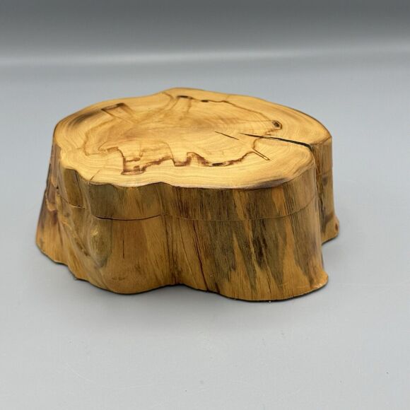 Vtg Hand Carved Tree Stump Trinket Box Removable Lid Mancave Cottagecore Deer - Picture 14 of 15
